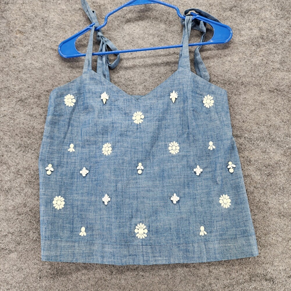 J Crew Top Womens 2 Blue Denim Sleeveless V Neck